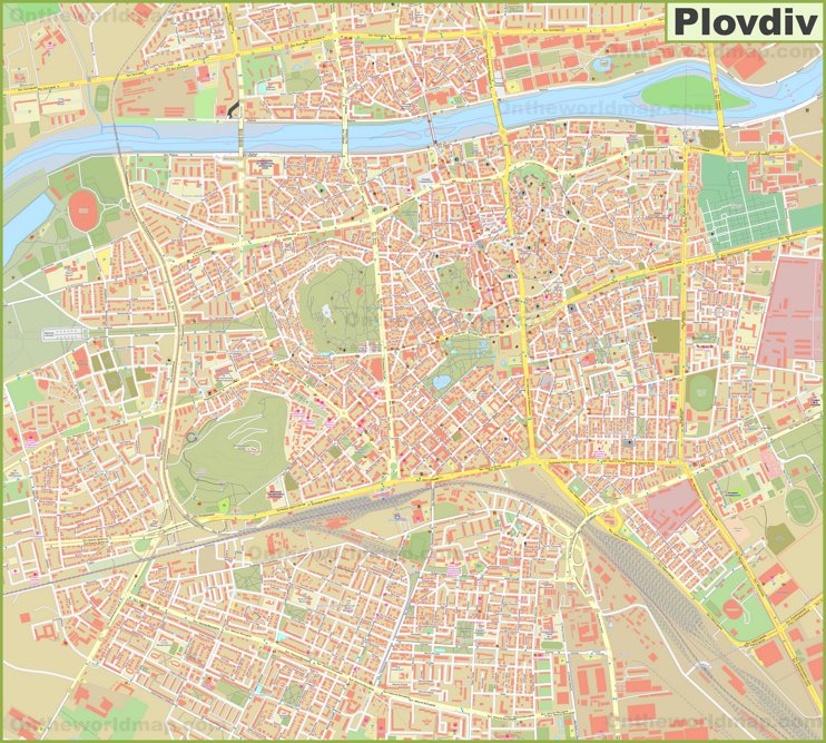 Large detailed map of Plovdiv