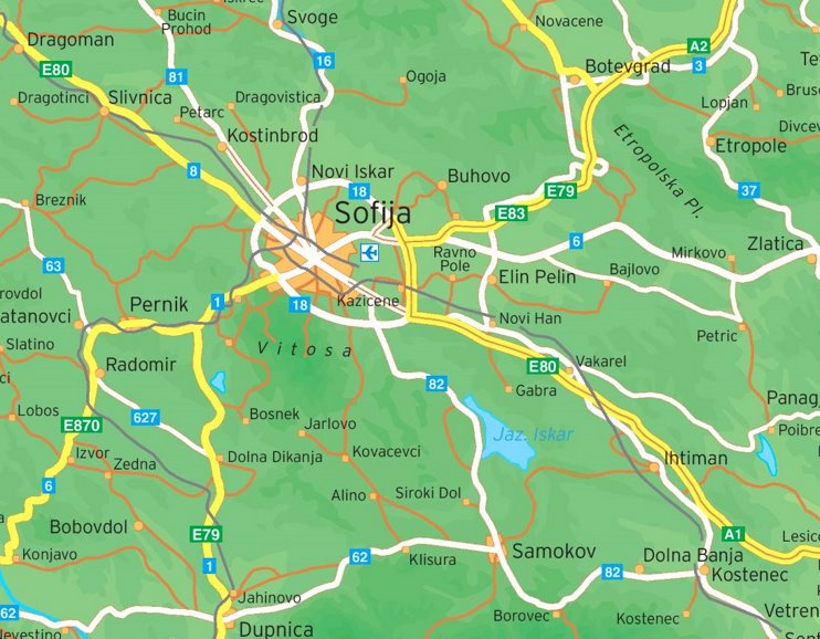 Map of surroundings of Sofia