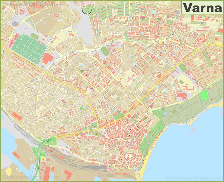 Large detailed map of Varna