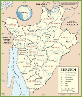 Large detailed road map of Burundi