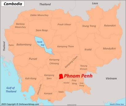 Phnom Penh Location on the Cambodia Map