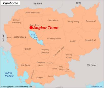 Angkor Thom Location on the Cambodia Map