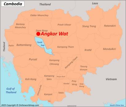 Angkor Wat Location on the Cambodia Map