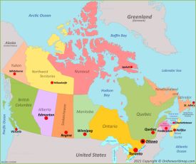 canada map with states and cities