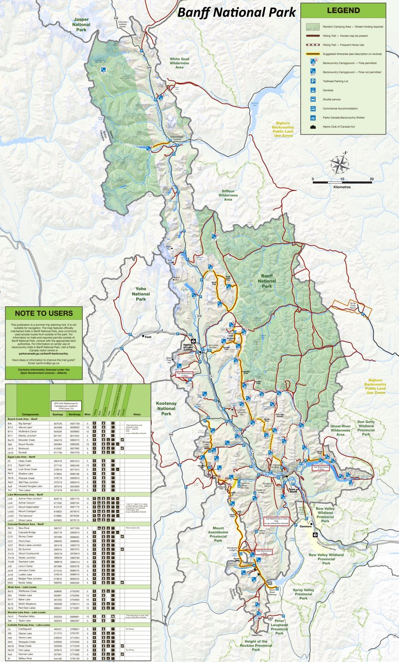 Banff National Park Campgrounds Map