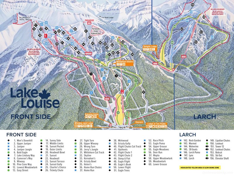 Lake Louise Ski Resort Front Side And Larch Piste Map