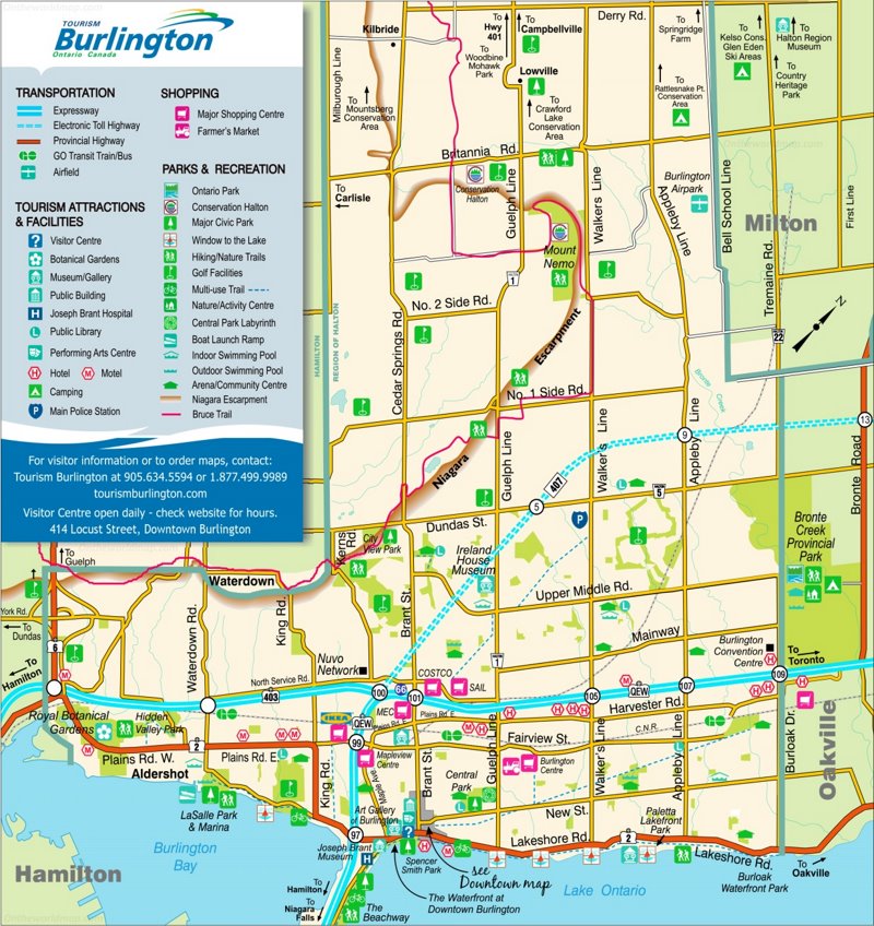 Burlington Tourist Map Canada Ontheworldmap