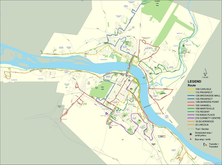 Fredericton bus map