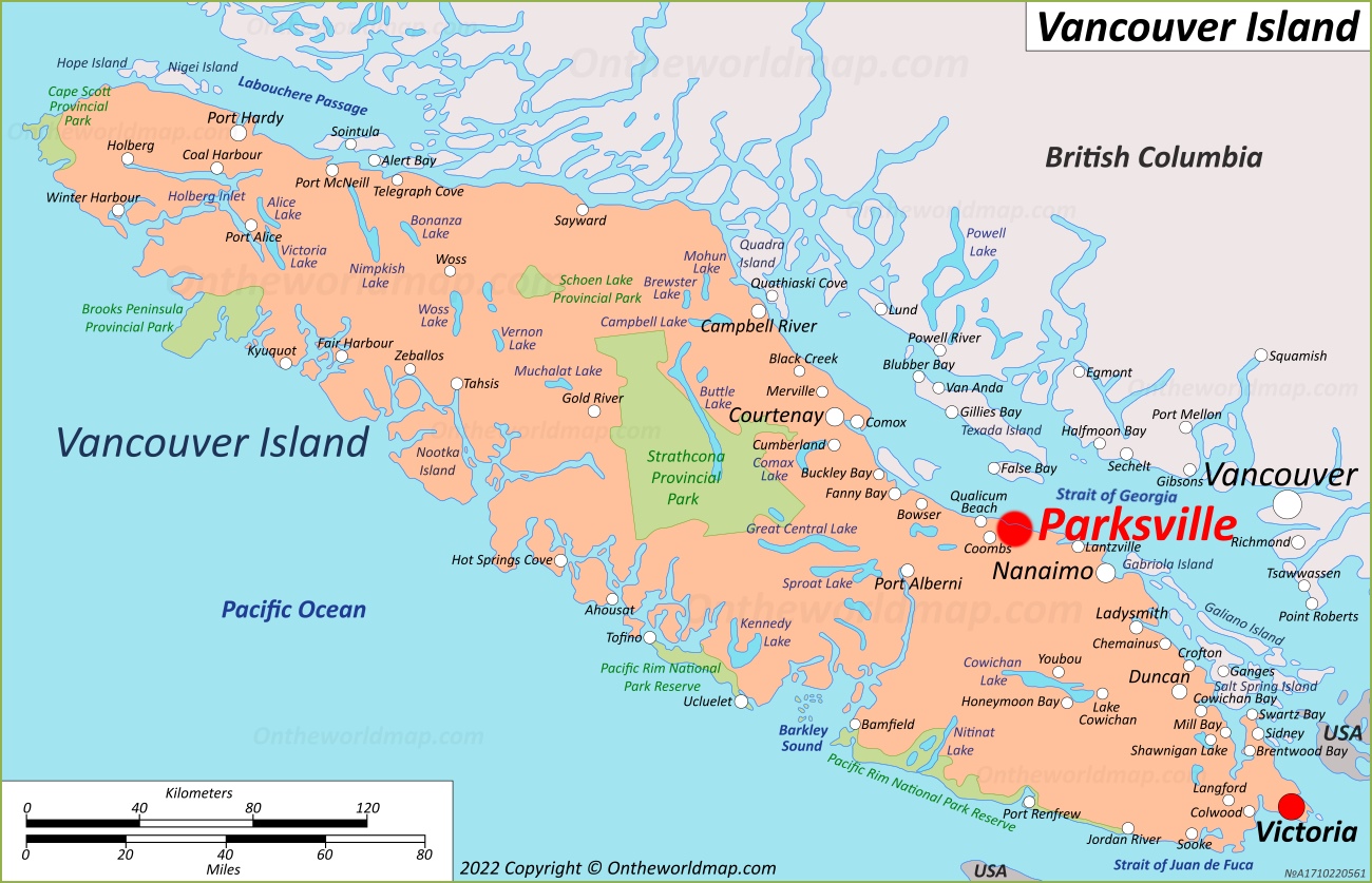 Parksville Location On The Vancouver Island Map