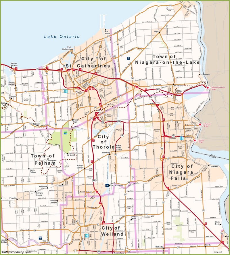 St. Catharines - Niagara Falls Area Road Map