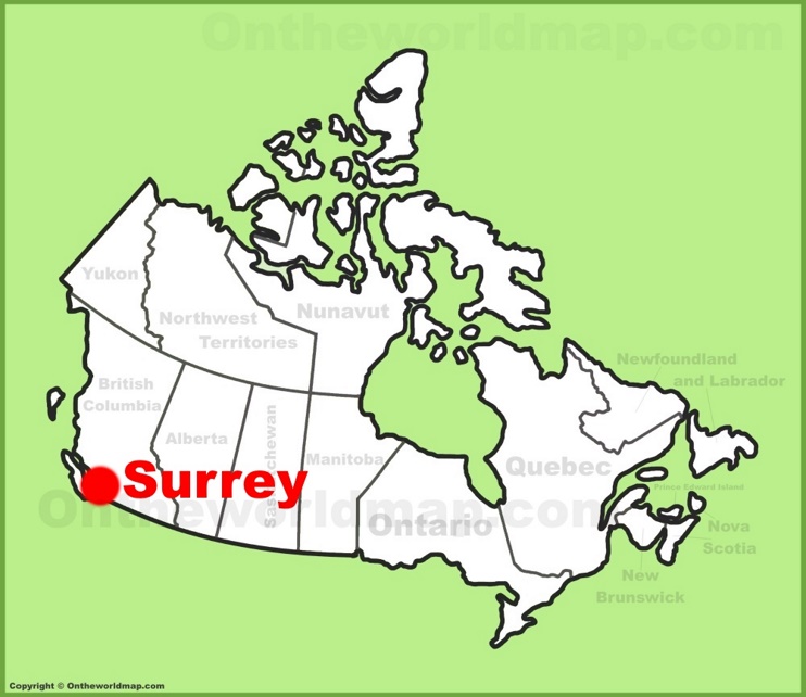 Surrey location on the Canada Map