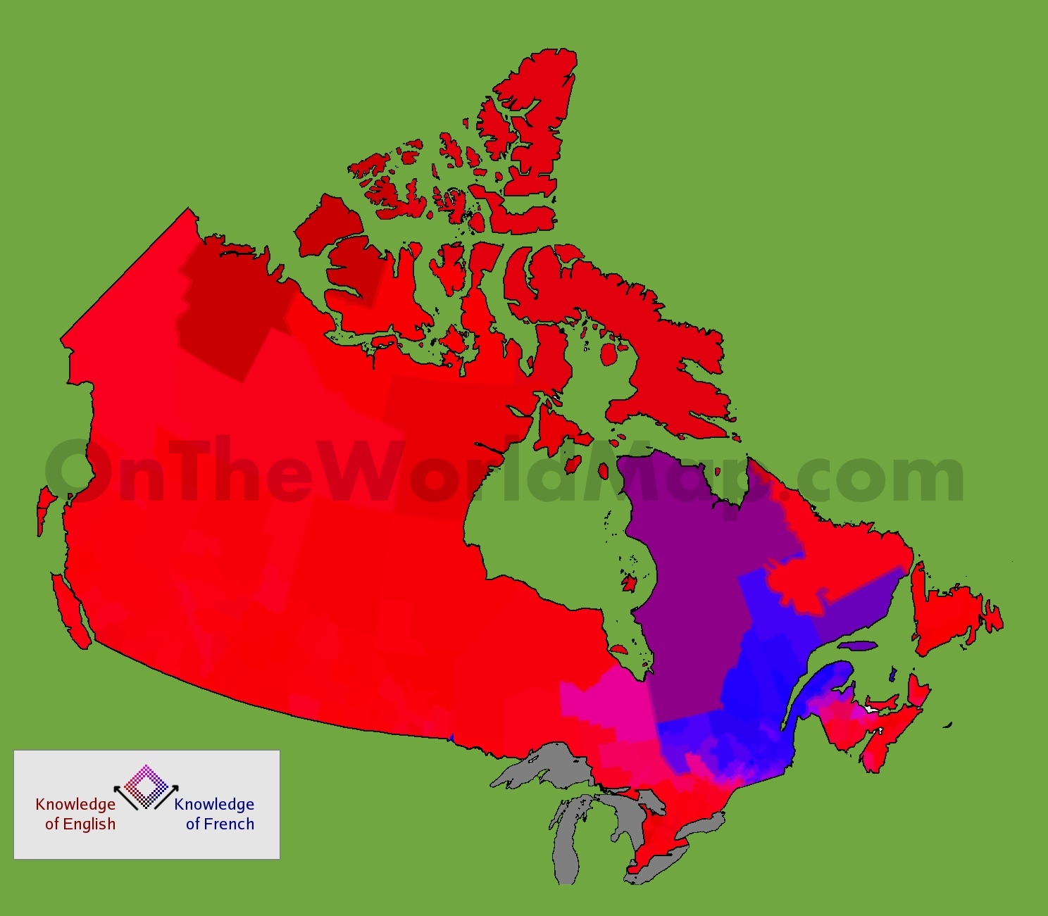 Map of languages in Canada - Ontheworldmap.com