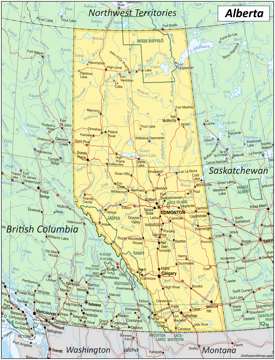 Large detailed map of Alberta with cities and towns