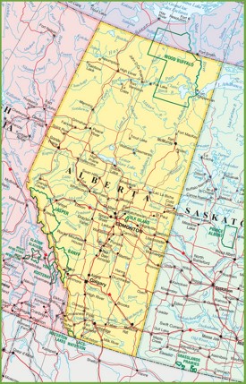 Large detailed map of Alberta with cities and towns