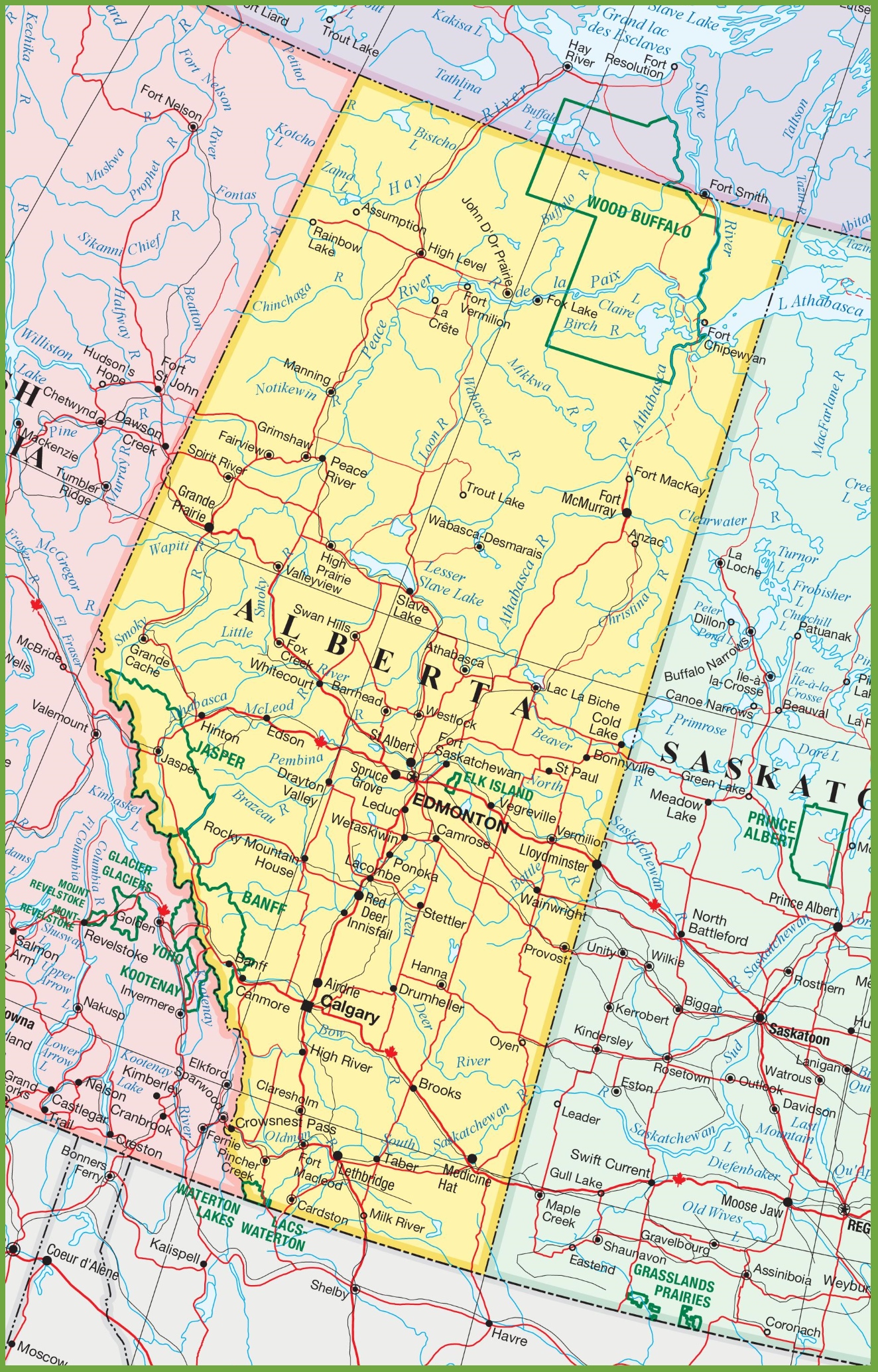 Map Of Southern Alberta And Saskatchewan Large Detailed Map Of Alberta With Cities And Towns