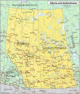 Map of Alberta and Saskatchewan