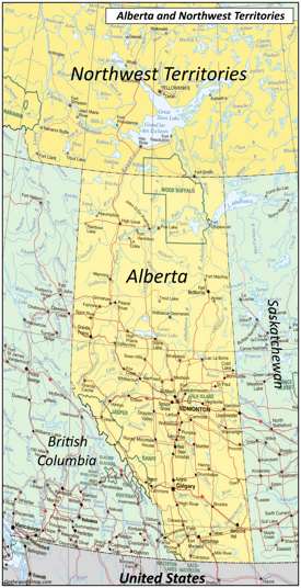 Map of Alberta and the Northwest Territories