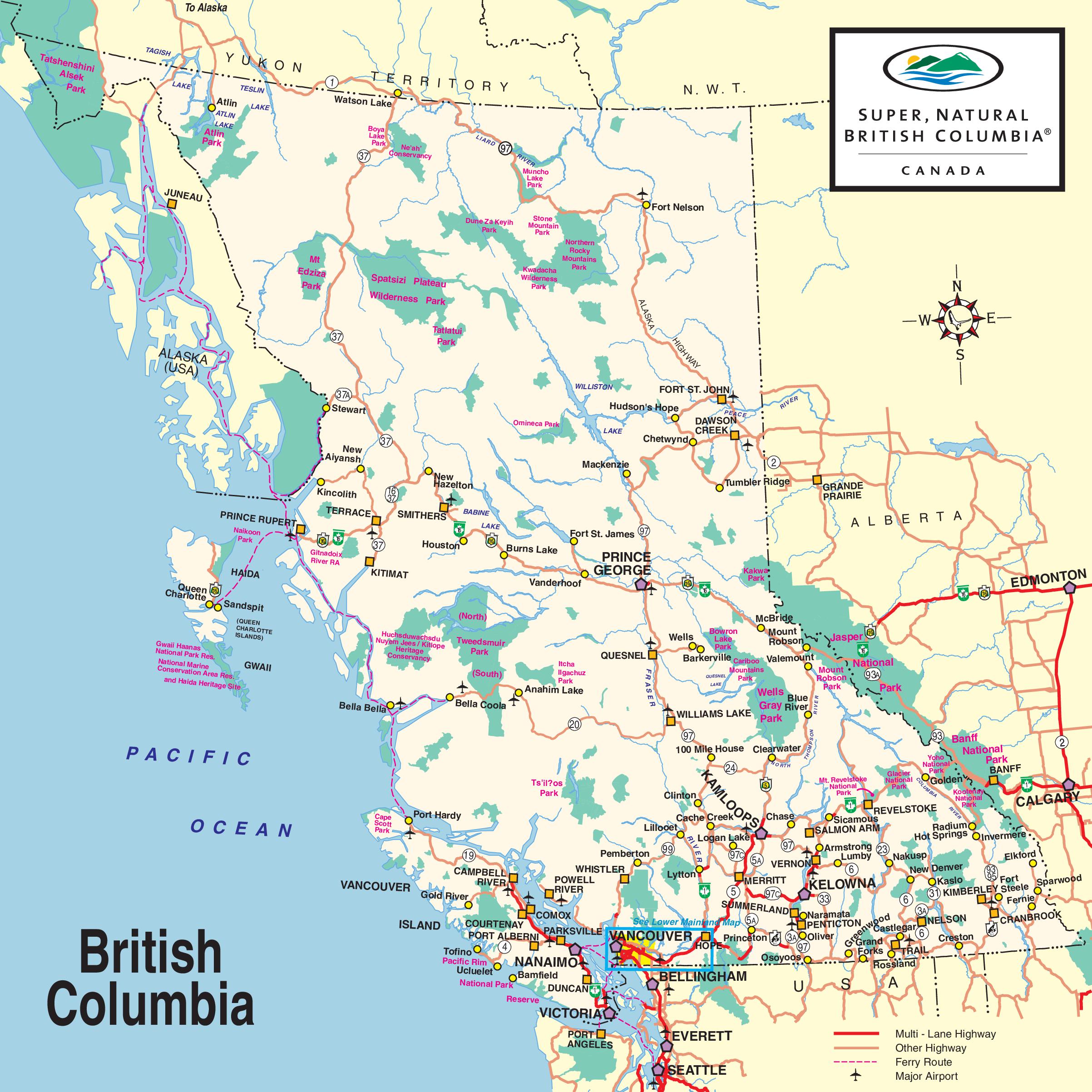 Bc On The Map British Columbia National Parks Map