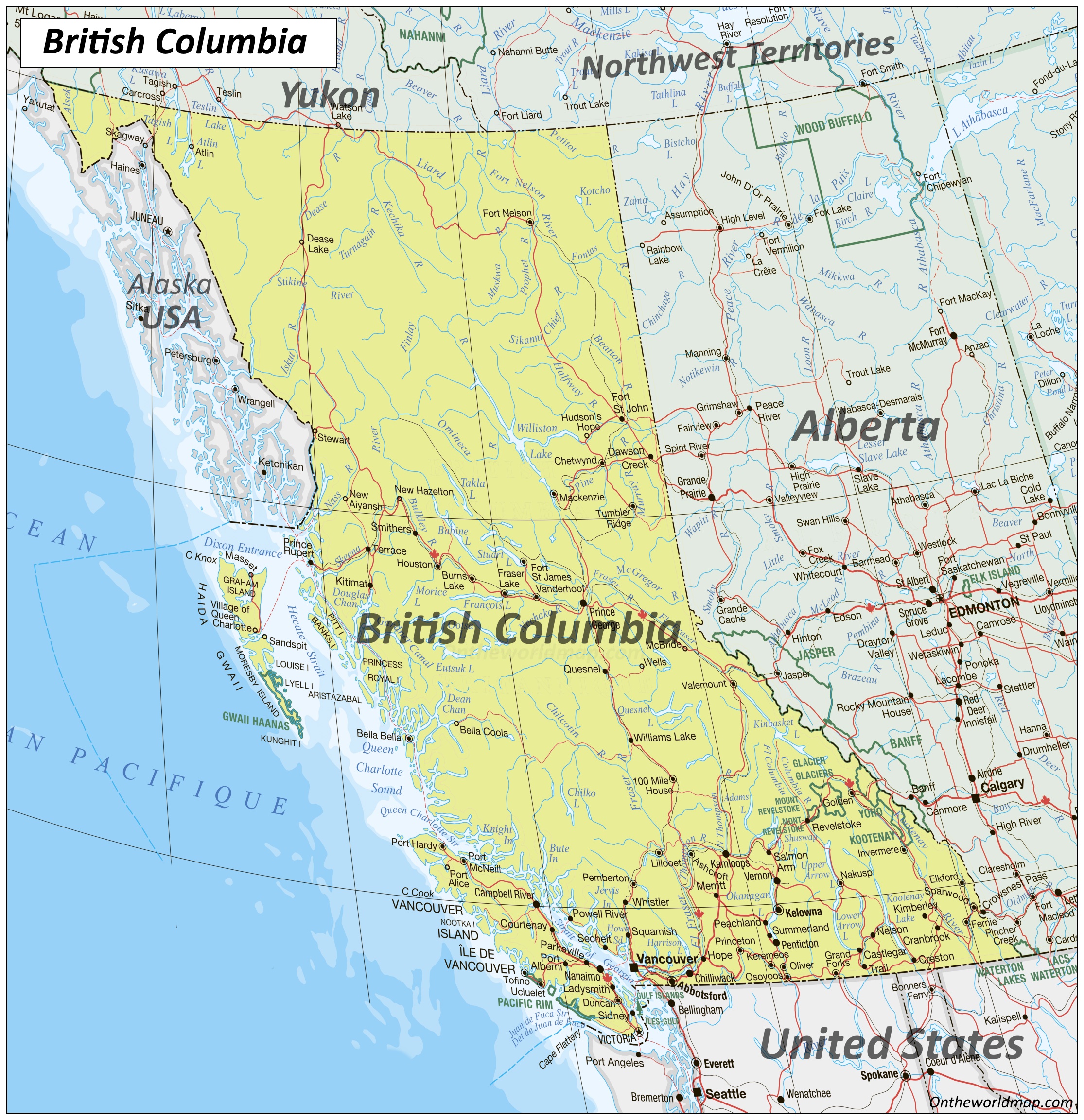 Maps Of Canadian British Columbia British Columbia Map With Cities And