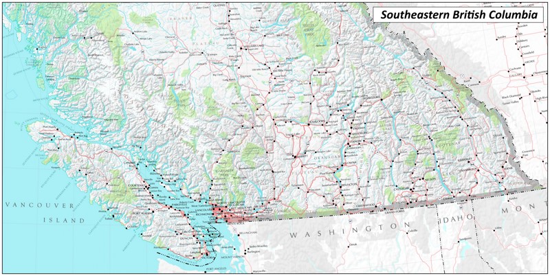 Detailed Map of Southern British Columbia