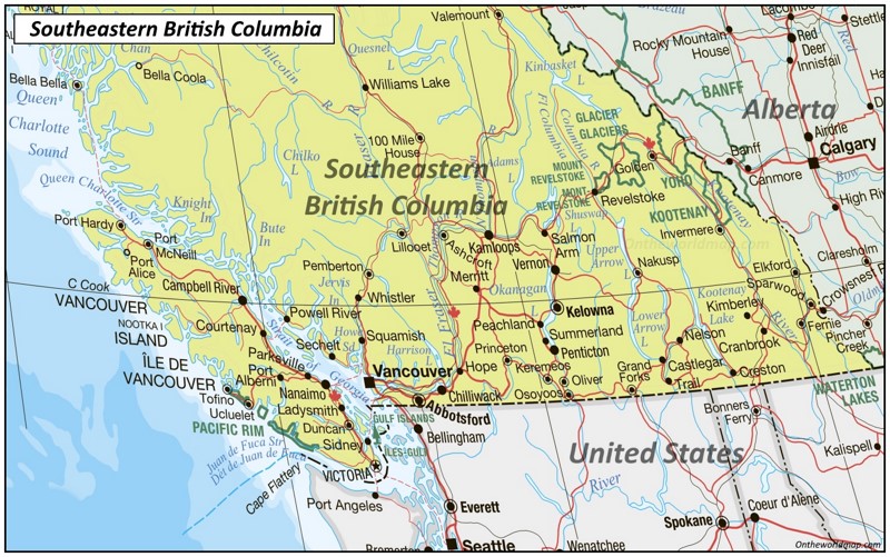 Road Map of Southern British Columbia