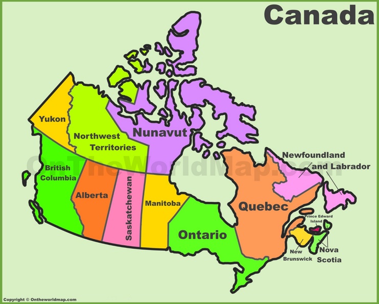 Canada provinces and territories map