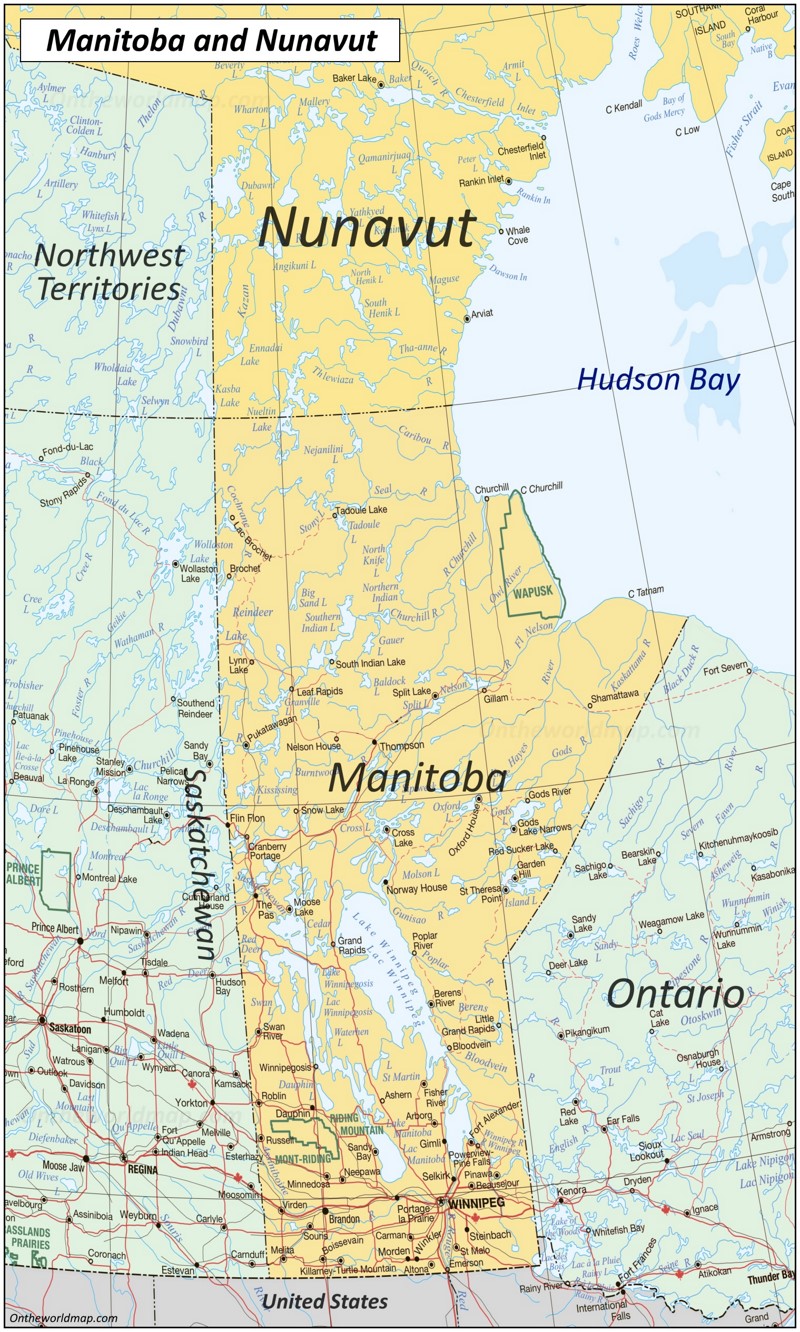 Map of Manitoba and Nunavut