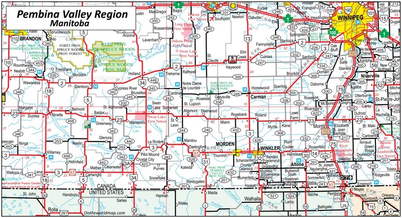 Map of Pembina Valley Region - Manitoba