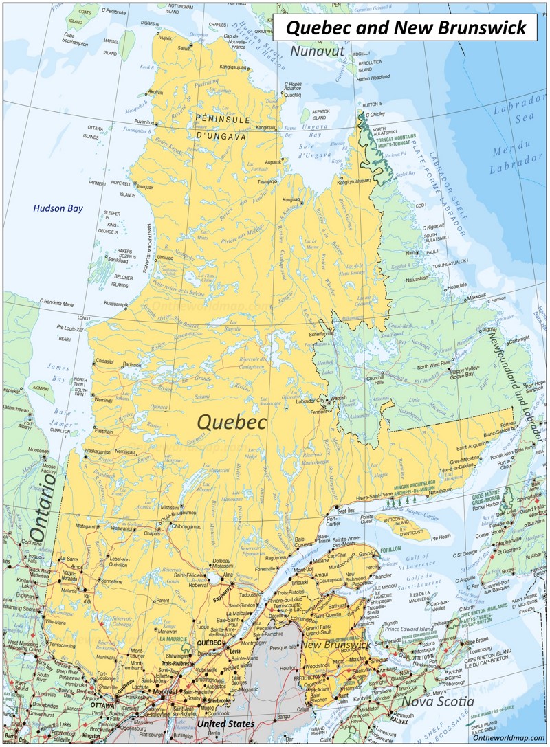 Map of New Brunswick and Quebec