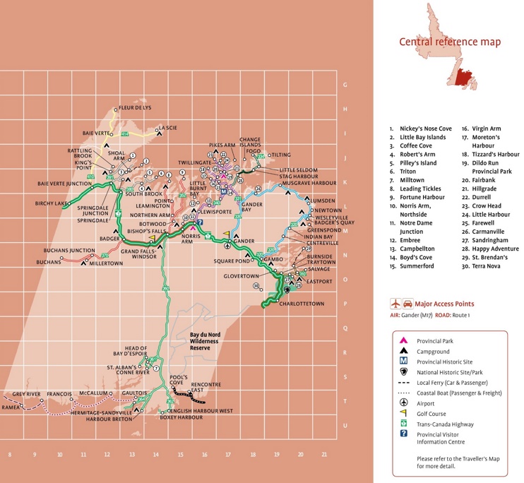 Central Newfoundland tourist map