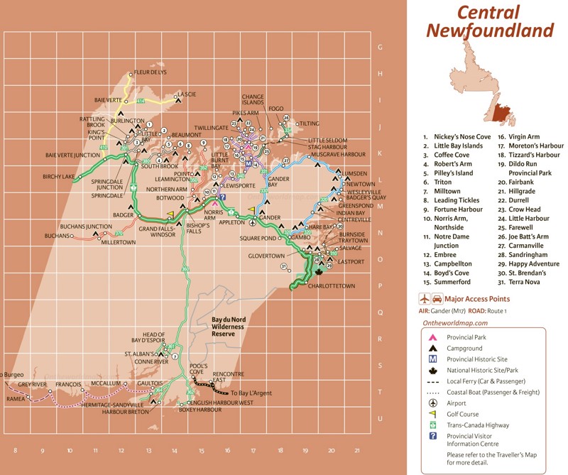 Central Newfoundland Tourist Map