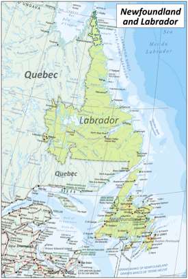 Large detailed map of Newfoundland and Labrador with cities and towns