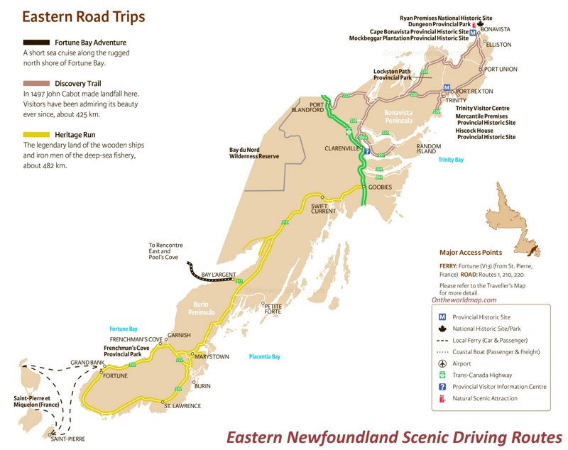 Eastern Newfoundland Scenic Driving Routes Map
