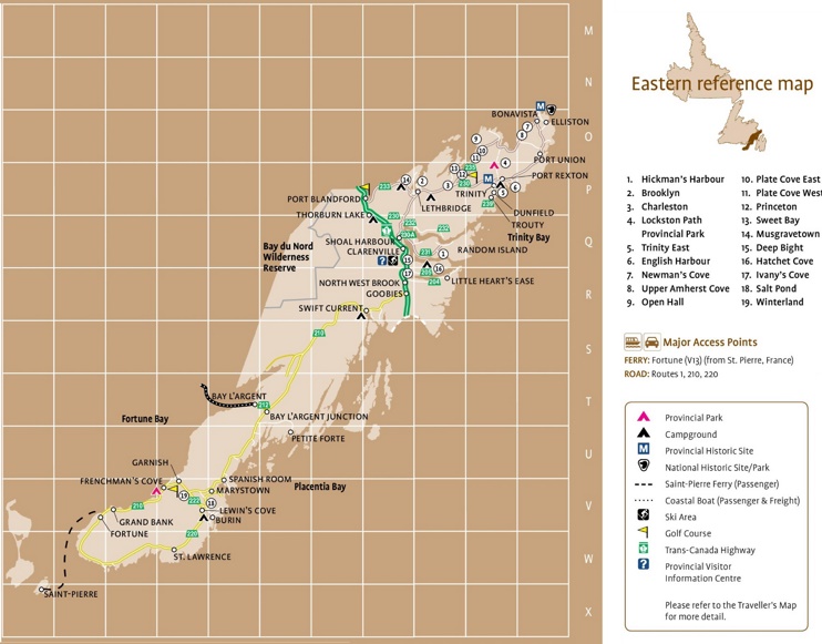 Eastern Newfoundland tourist map