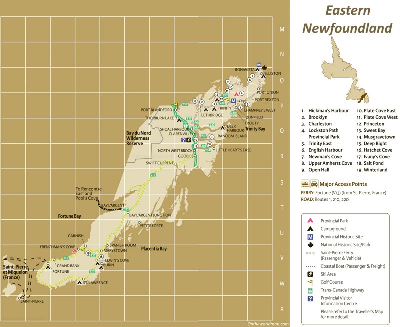Eastern Newfoundland Tourist Map