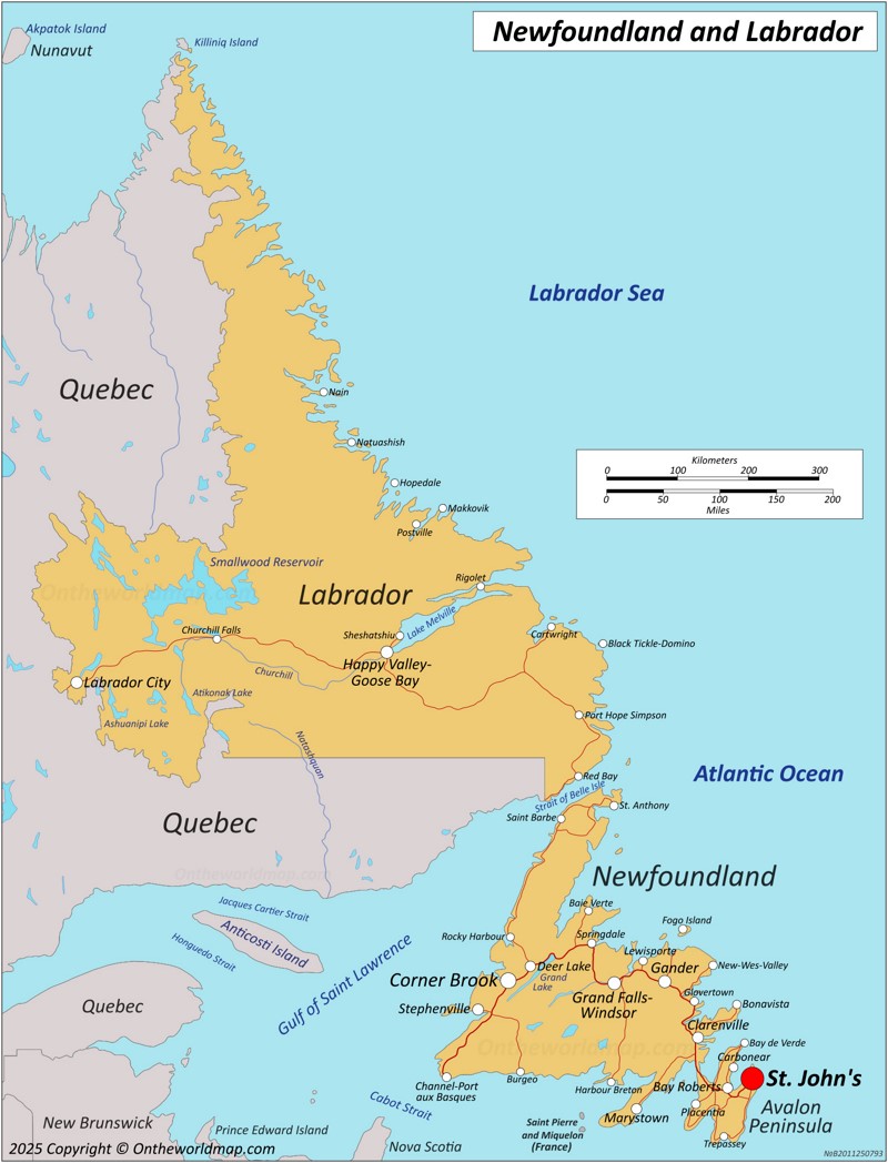 Map of Newfoundland and Labrador