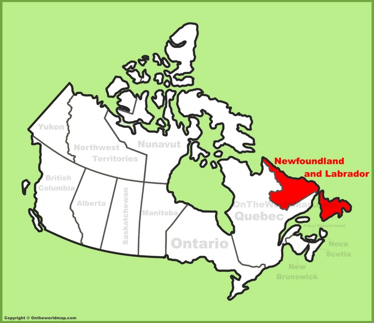 Newfoundland and Labrador Province location on the Canada Map