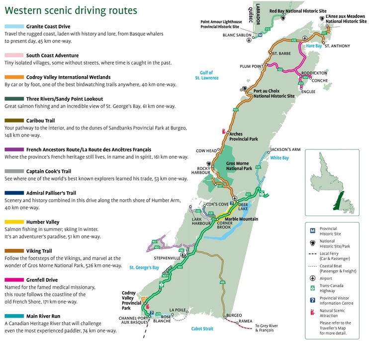 Western Newfoundland scenic driving routes map