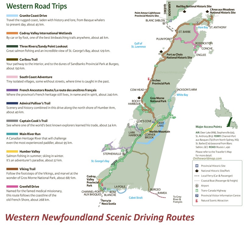Western Newfoundland Scenic Driving Routes Map