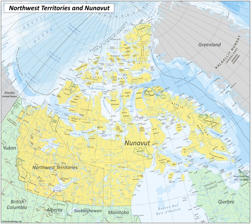 Map of Northwest Territories and Nunavut