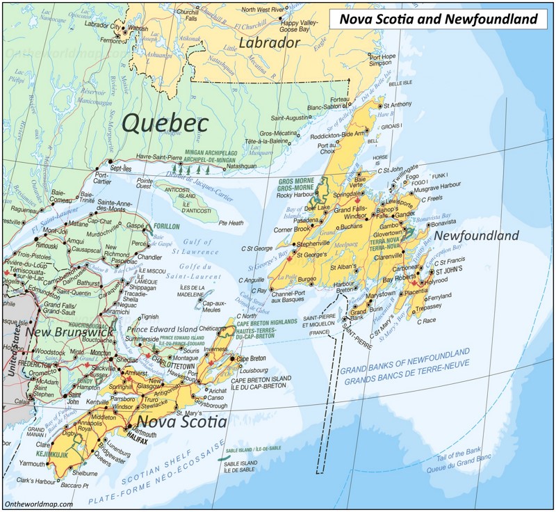 Map of Nova Scotia and Newfoundland