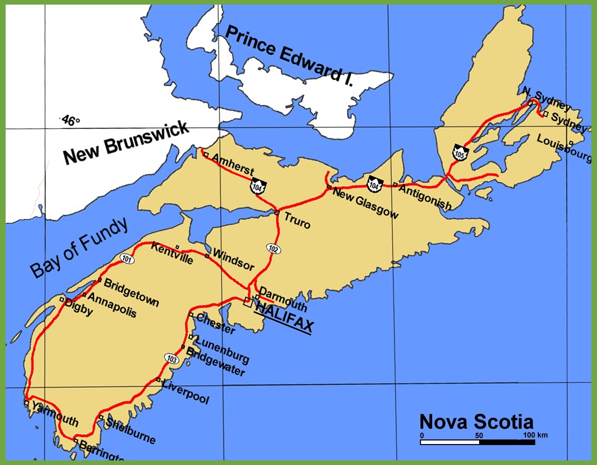 Nova Scotia Highway Map Ontheworldmap Com   Nova Scotia Highway Map 