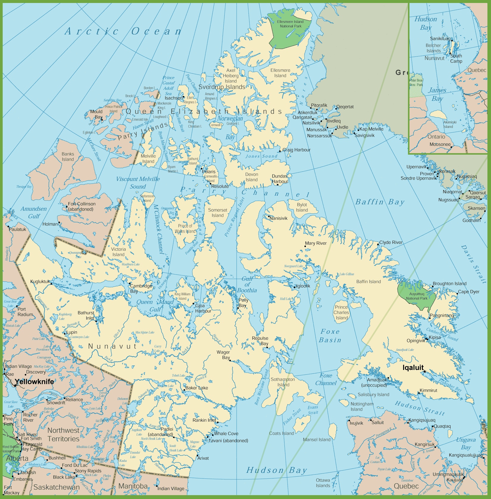 Nunavut On Canada Map Map Of Nunavut With Cities And Towns