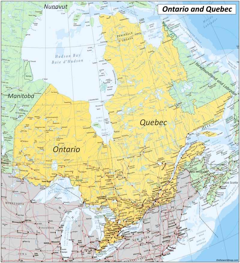 Map of Ontario and Quebec