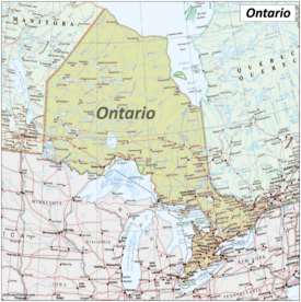 Map of Ontario with cities and towns