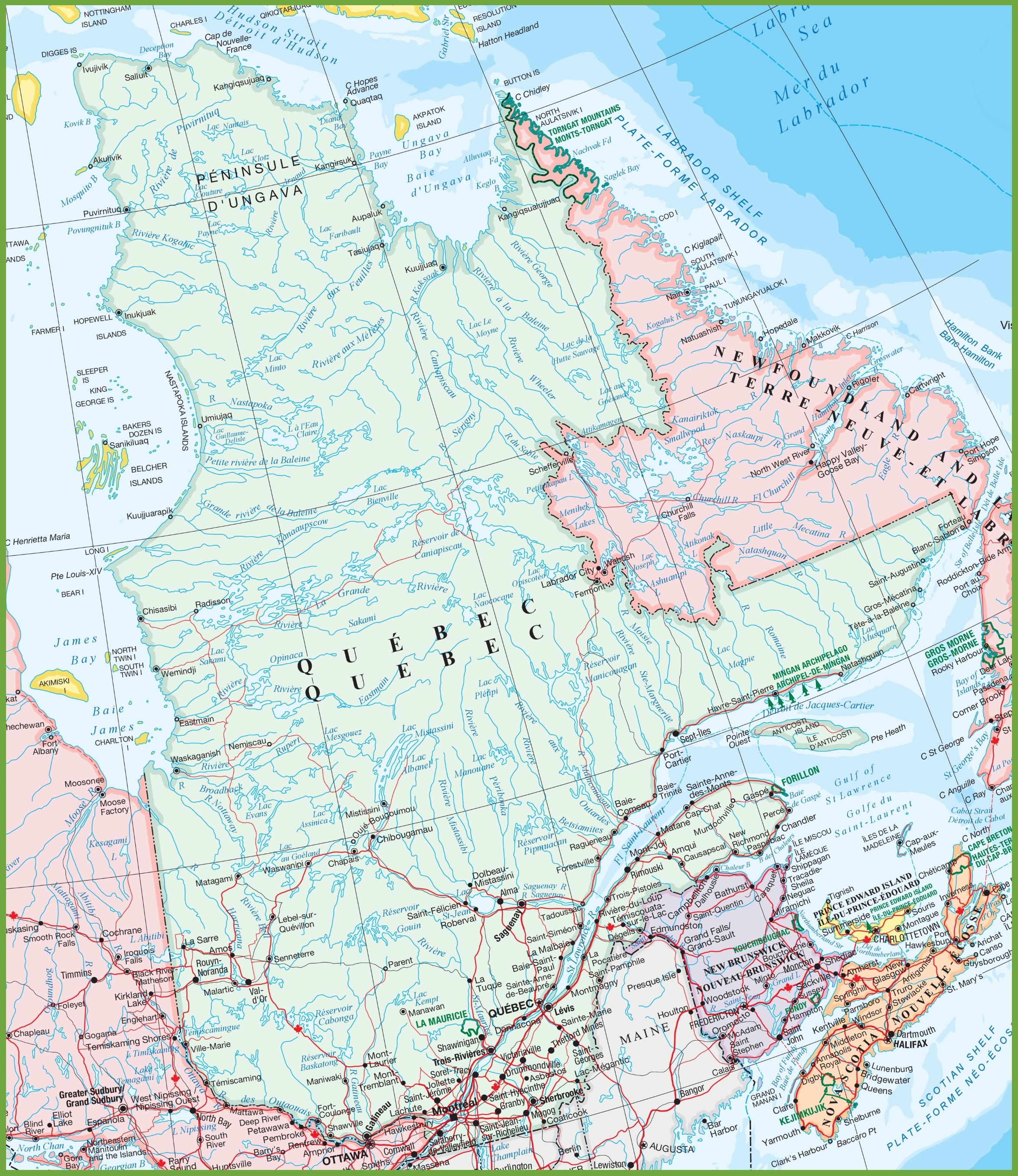 Map Of Quebec Province With Cities Large Detailed Map Of Quebec