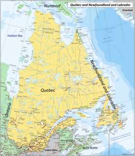 Map of Quebec and Newfoundland and Labrador