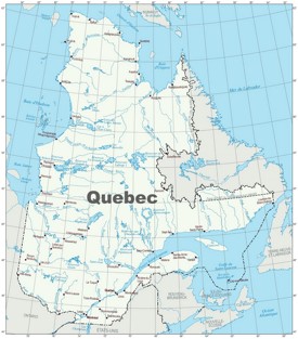 Map of Quebec with cities and towns
