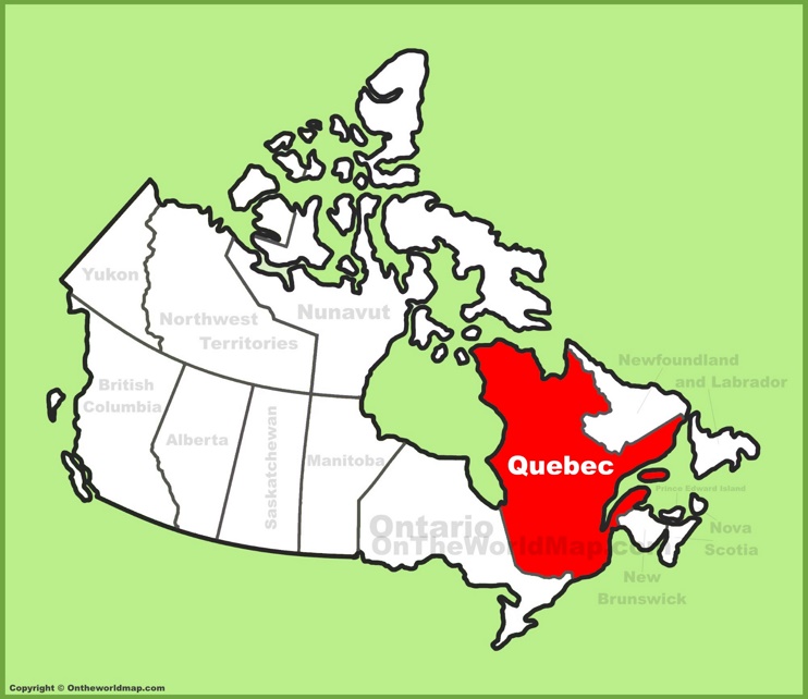 Quebec Province location on the Canada Map