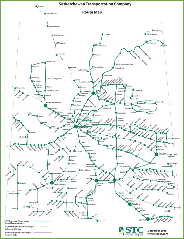 Saskatchewan bus map